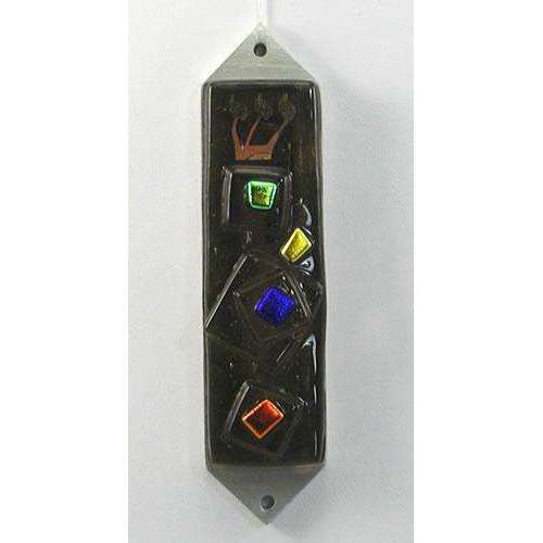 Beames Designs Bronze Mezuzah With Multi-Colored Dichroic Glass
