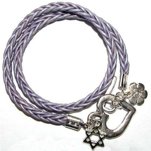 Chen Z Lavender Leather Bracelet With Heart and Star of David