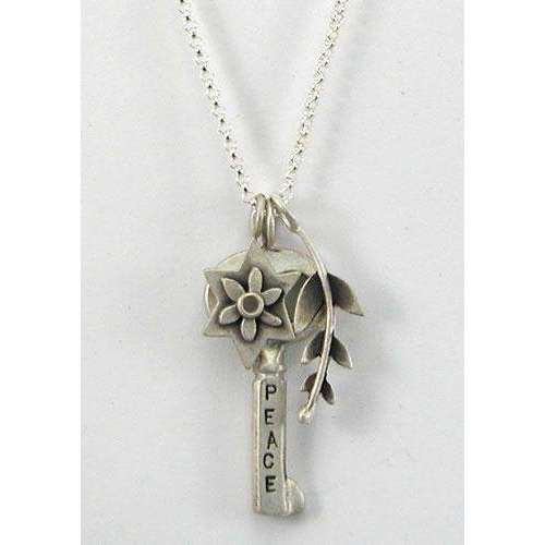 Emily Rosenfeld Shalom/Peace Key Charm Necklace with Star of David and Leaf