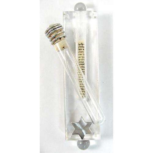 Jillery Clear Mezuzah with Star of David and Wedding Glass Holder