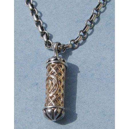 Michael Bromberg Men’s Mezuzah Pendant Necklace in Sterling Silver and 14K Gold