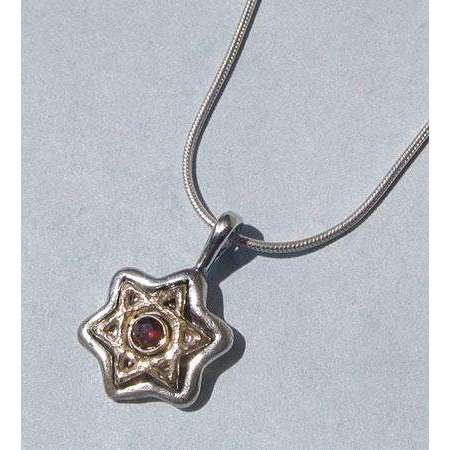 Michael Bromberg Silver and 14K Gold Star of David with Garnet