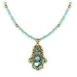 Michal Golan Blue and Gold Hamsa Necklace