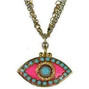 Michal Golan Blue, Gold and Hot Pink Evil Eye Pendant Necklace