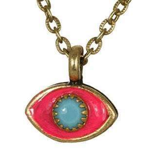 Michal Golan Tiny Blue, Hot Pink and Gold Evil Eye Pendant Necklace