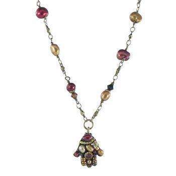 Michal Golan Colorful Pearl Hamsa Necklace