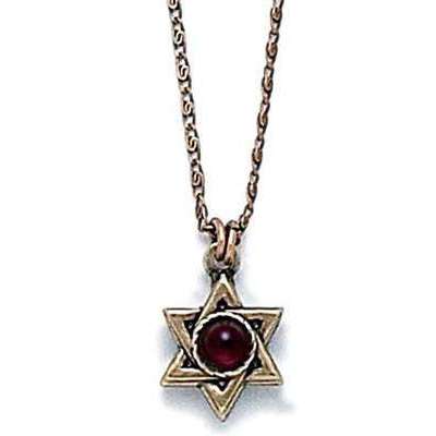 Michal Golan Garnet and Gold Star of David Necklace