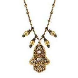 Michal Golan Gold Hamsa Necklace with Dangling Beads