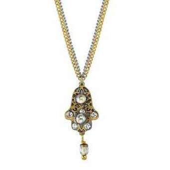 Michal Golan Grey and Gold Hamsa Necklace on a Double Chain