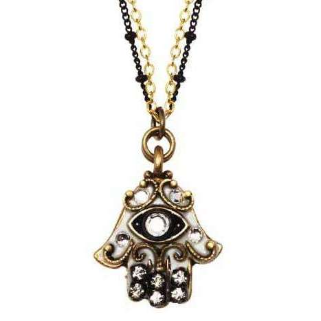 Michal Golan Hamsa Necklace in Black, Silver, and Gold with Evil Eye
