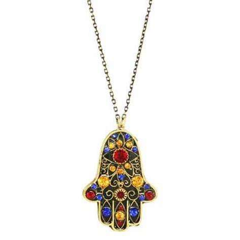 Michal Golan Hamsa Necklace in Blue, Red and Gold