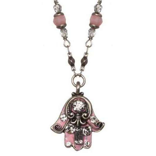 Michal Golan Hamsa Necklace in Pink and Silver
