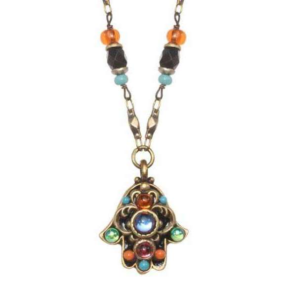 Michal Golan Hamsa Necklace with Multi-Colored Crystals