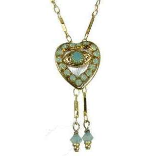 Michal Golan Jade, Gold and Silver Evil Eye Heart Pendant With Drop Beads