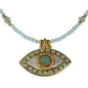 Michal Golan Jade, Gold and Silver Evil Eye Pendant and Beaded Necklace