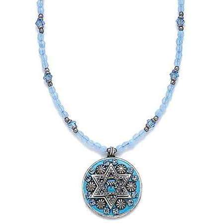 Michal Golan Light Blue Star of David on Beaded Necklace