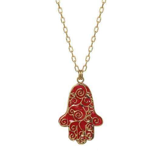 Michal Golan Modern Red and Gold Hamsa Necklace