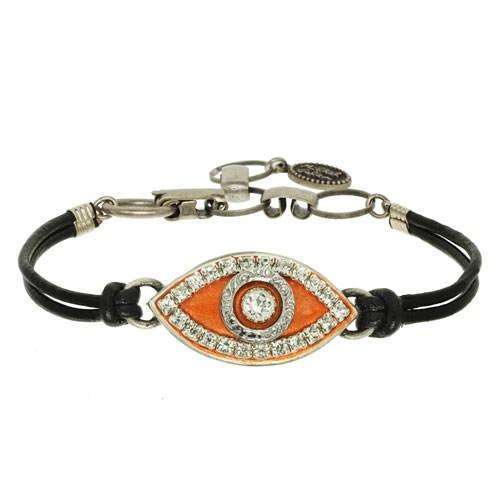 Michal Golan Orange Evil Eye Bracelet on Leather