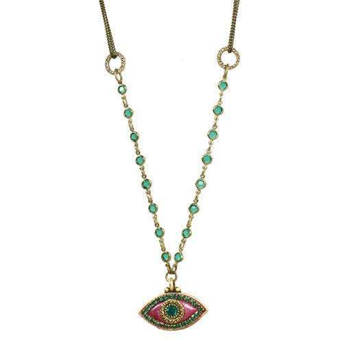 Michal Golan Purple and Green Evil Eye Beaded Necklace