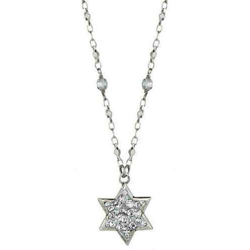 Michal Golan Silver and Crystal Star of David Necklace on Beaded Chain