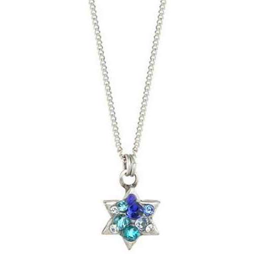 Michal Golan Silver Star of David Necklace with Blue Crystal Mosaic