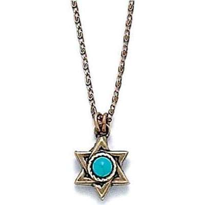 Michal Golan Turquoise and Gold Star of David Necklace