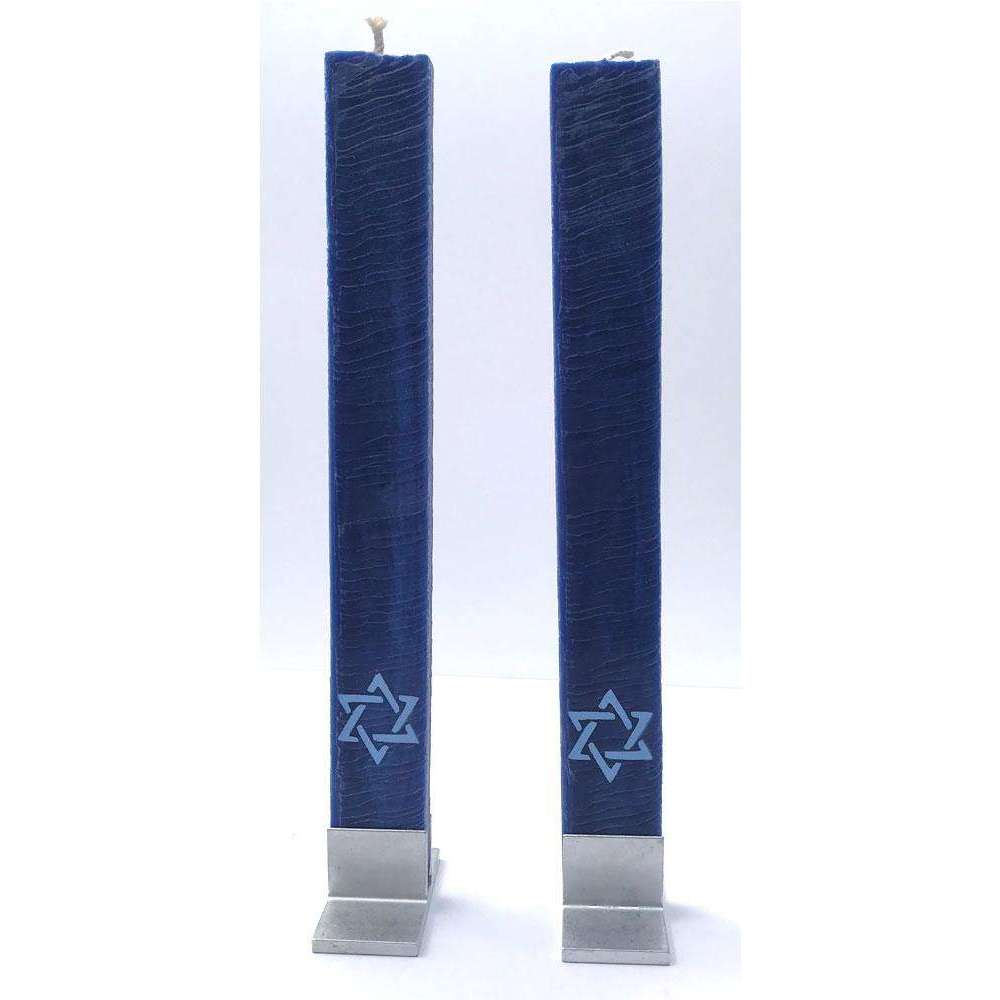 Austrian Atelier Blue Shabbat Candlesticks With Refill