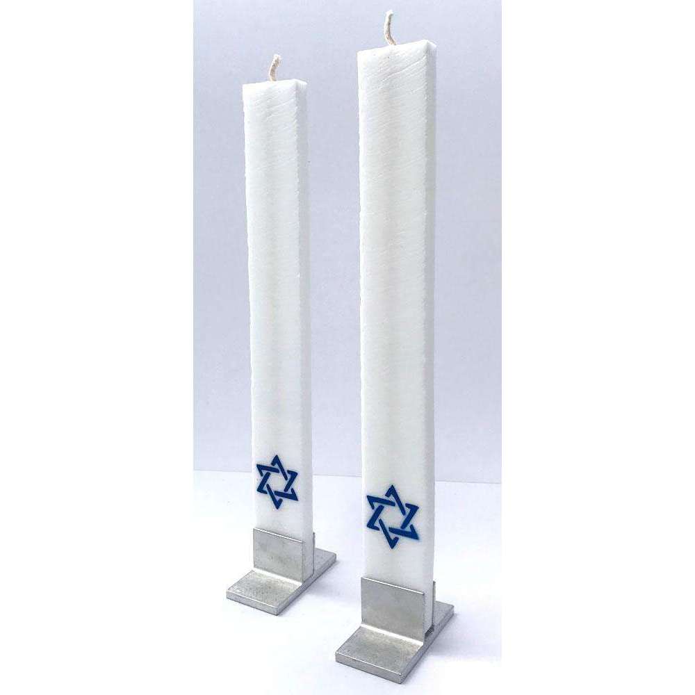 Austrian Atelier White Shabbat Candlesticks With Refill