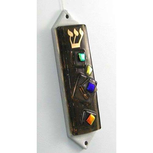 Beames Designs Bronze Mezuzah With Multi-Colored Dichroic Glass