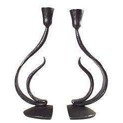 Blackthorne Forge Iron Curved Candlesticks Pair