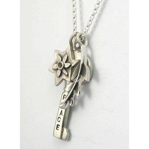 Emily Rosenfeld Shalom/Peace Key Charm Necklace with Star of David and Leaf
