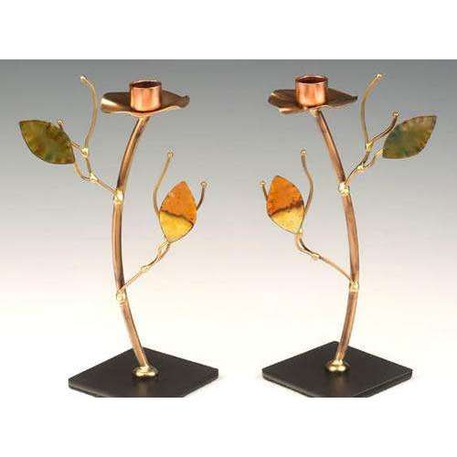 Infinity Art in Metal Green and Yellow Tree Candle Holders