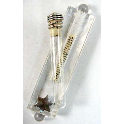 Jillery Clear Mezuzah with Star of David and Wedding Glass Holder