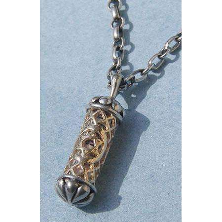Michael Bromberg Men’s Mezuzah Pendant Necklace in Sterling Silver and 14K Gold