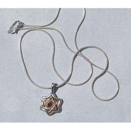 Michael Bromberg Silver and 14K Gold Star of David with Garnet