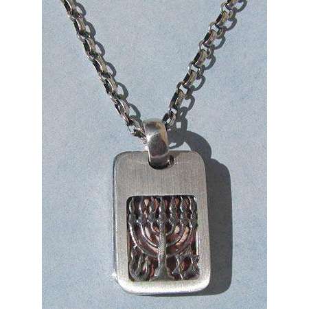 Michael Bromberg Sterling Silver Menorah and Photo Tag Necklace