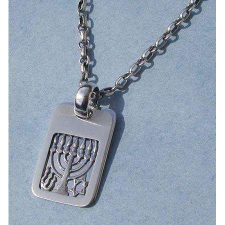 Michael Bromberg Sterling Silver Menorah Tag Necklace