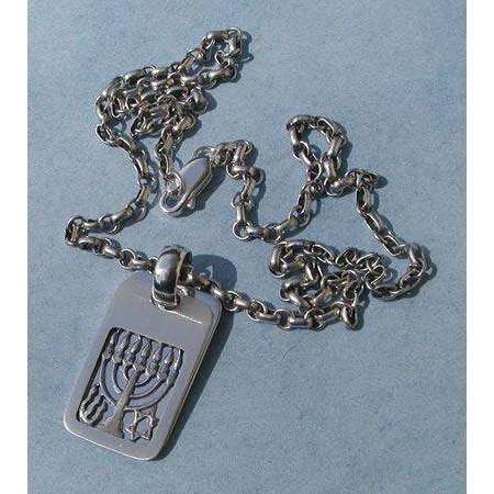 Michael Bromberg Sterling Silver Menorah Tag Necklace