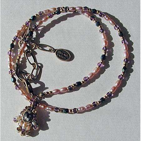 Michal Golan Abalone and Amethyst Hamsa Necklace