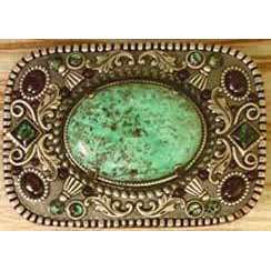 Michal Golan African Turquoise, Abalone and Garnet Belt Buckle