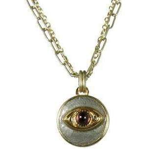 Michal Golan Amethyst, Gold and Silver Evil Eye Round Pendant Necklace
