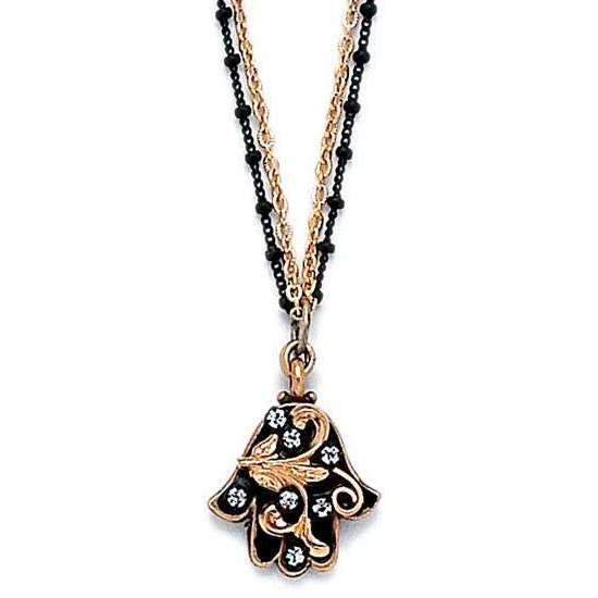 Michal Golan Black and Gold Double Chain Hamsa Necklace