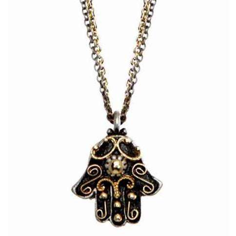 Michal Golan Black and Gold Hamsa Necklace on Double Chain