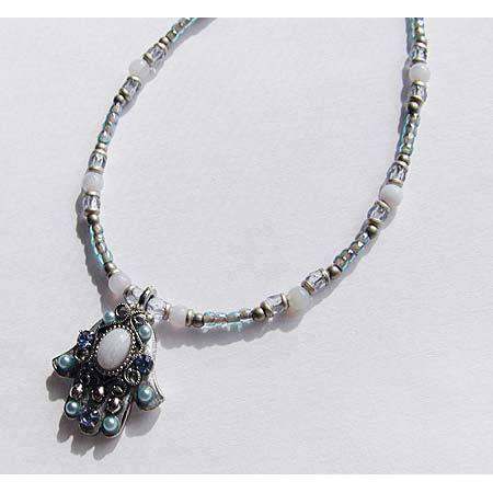 Michal Golan Blue Lace and Agate Hamsa Necklace