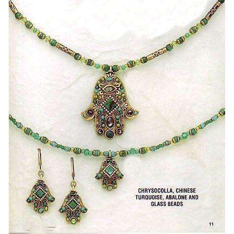 Michal Golan Chrysocolla, Chinese Turquise, Abalone and Glass Beads Hamsa Necklace