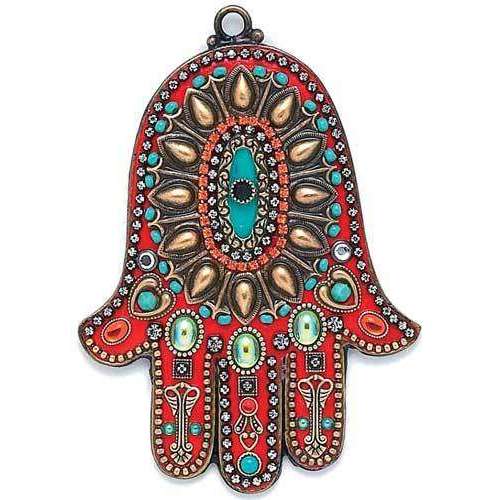 Michal Golan Coral and Turquoise Southwest Wall Hamsa
