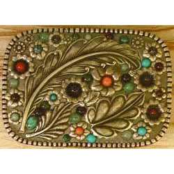 Michal Golan Coral, Garnet, Jade, Amethyst, African Turquoise and Turquoise Belt Buckle