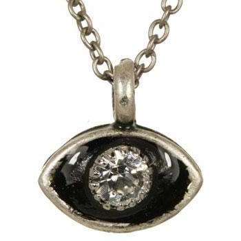 Michal Golan Tiny Crystal, Black and Silver Evil Eye Pendant Necklace