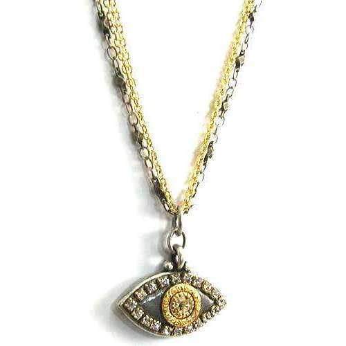 Michal Golan Crystal, Gold and Silver Evil Eye Pendant Necklace