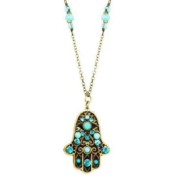 Michal Golan Crystal Hamsa Necklace in Turquoise